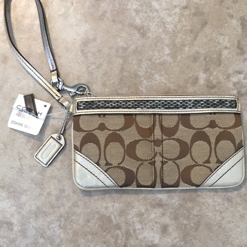 Coach Signature Logo Metallic Leather Beads Wristlet